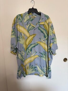 Tommy Bahama Light Blue Silk Tropical Leaf Shirt